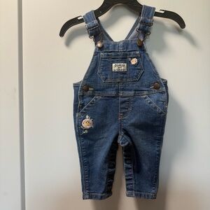 Oshkosh Baby Girl Skinny Overall Embroidered Flower Jean‎ Denim 3 Months